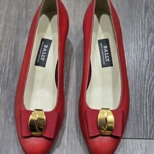 Bally Red Leather Women's Shoes with Gold Accent